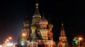 City Night Moscow Russia Saint Basils Cathedral Kremlin Architecture Street Light Building 3840x2400 Wallpaper