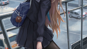 Yuzuriha Anime Girls School Uniform Schoolgirl Brunette Digital Art 1097x2000 Wallpaper