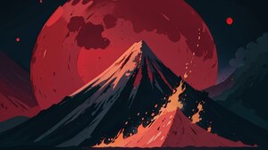 Mountain View Red Red Moon Volcano Red Background Night Digital Art 1280x853 Wallpaper