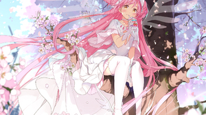 Anime Anime Girls Pink Hair Yellow Eyes Blushing Drink Strawberries Wings Looking At Viewer Sitting  2000x1500 Wallpaper
