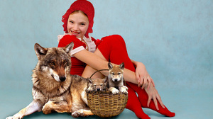 Model Little Red Riding Hood Wolf Smile Bonnet Studio Women Smiling Baskets Puppies Animals Mammals 1752x1168 Wallpaper