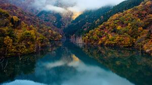 Fall Fog Forest Nature Reflection River 5863x3909 Wallpaper