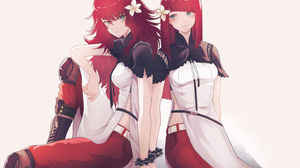 Anime Anime Girls NieR Replicant Devola Nier Automata Popola Nier Automata Long Hair Redhead Twins T 4856x3072 Wallpaper