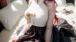 Ai Art Digital Art Artwork Illustration Women Sitting Redhead Bed Vertical Looking At Viewer Pillow 984x1280 Wallpaper