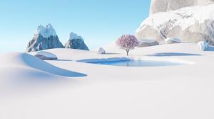 Digital Digital Art Artwork Render 3D Minimalism Nature Landscape Snow Ice Trees Lake Mountains Whit 6000x4000 Wallpaper