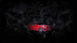 Car Vehicle Jaguar E Pace Jungle Red Cars CGi Selective Coloring Minimalism Leaves Simple Background 3000x1687 wallpaper