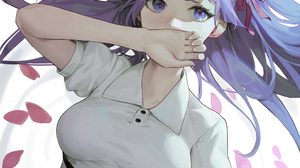 Matou Sakura Fate Series Cotta Anime Girls Petals Lying On Back Purple Hair Purple Eyes Long Hair 2000x2159 Wallpaper