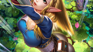 Liang Xing Drawing Zelda Women Blonde Long Hair Straight Hair Blue Clothing Swamp Horse Fantasy Art  905x1280 wallpaper