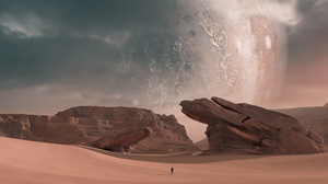Jupiter Sky Digital Digital Art Artwork Rocks Sand Desert Dunes Rock Formation 2560x1440 Wallpaper