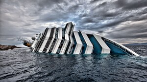Costa Concordia Disaster Crash Ship Cruise Ship Sea Clouds Sinking Ships 2560x1600 Wallpaper