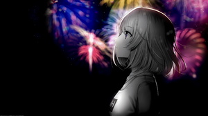 Black Background Dark Background Simple Background Anime Girls Selective Coloring Fireworks Minimali 3840x2160 Wallpaper