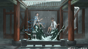 Sinicism Buddhism Courtyard Snow Closed Eyes Smiling Sunlight Children Anime Boys 1808x1080 Wallpaper