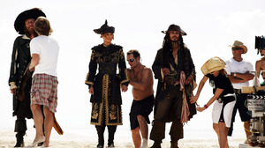 Elizabeth Swann Geoffrey Rush Hector Barbossa Jack Sparrow Johnny Depp Keira Knightley 1920x1200 Wallpaper
