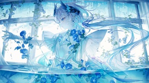 Anime Girls Pointy Ears In Water Looking Away Profile Polychromatic Aqua Eyes Long Hair Ponytail Wat 3840x2160 Wallpaper