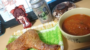 Anime Anime Girls Touhou Hakurei Reimu Food Chicken Wings Beer 4509x2654 Wallpaper