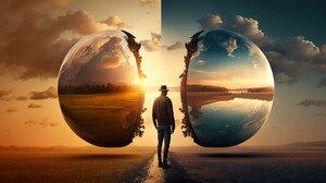 Ai Art Surreal Illustration World Bubbles Sunset Glow Sunset Clouds Sky Water Trees 4579x2616 Wallpaper