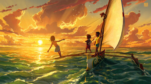 Victor Sales Digital Art Fantasy Art ArtStation Children Sailing Ship Sunrise Landscape Clouds Water 1920x1106 Wallpaper