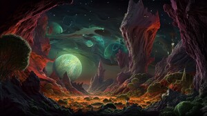 Ai Art Aliens Landscape Planet Colorful Stars Starry Night Night 3854x2160 Wallpaper