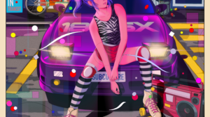 Digital Art Artwork Illustration Women Car Vehicle Street Roller Skates Sitting Short Hair Purple Ha 3000x3000 Wallpaper