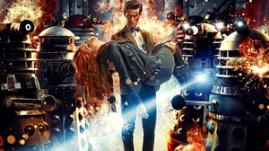 Fantasy Art Matt Smith Eleventh Doctor Karen Gillan Amy Pond Daleks 1920x1080 Wallpaper