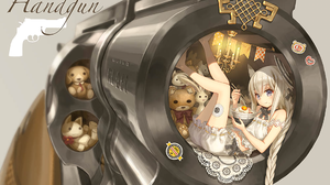 Anime Anime Girls Gun Food Eating Chandeliers Braids Teddy Bears 1920x1365 Wallpaper