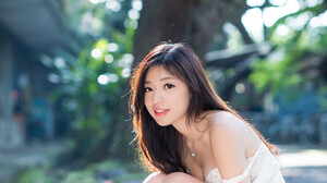 Robin Huang Asian Women Outdoors Red Lipstick White Clothing 2734x4096 Wallpaper