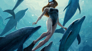 Artem Chebokha Women Underwater Artwork Dolphin Animals Mammals Sea Life Diving Divers Watermarked 1120x1400 Wallpaper
