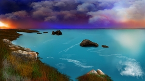 Digital Art Digital Painting Nature Shoreline 1920x1080 Wallpaper
