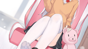 Anime Feet Skirt Anime Girls White Hair Cuffs Cat Girl Cat Ears Teddy Bears 1654x2339 Wallpaper