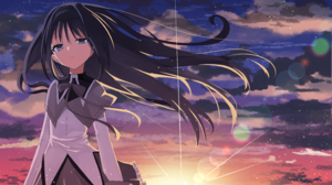 Anime Anime Girls Mahou Shoujo Madoka Magica Homura Akemi Long Hair Sunset Sunset Glow Looking At Vi 2952x1724 Wallpaper