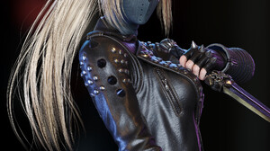 Sunghyun Yun CGi Women Blonde Ponytail Leather Jacket Spikes Dagger Mask Black 1920x2400 Wallpaper