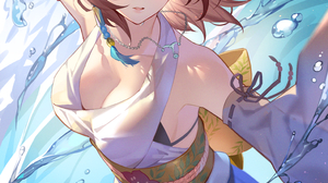 Anime Anime Girls Artwork Final Fantasy Yuna Brunette Heterochromia Japanese Clothes 3077x4250 Wallpaper