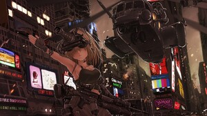 Artwork Anime Girls Helicopters Night Vision Goggles Rifles Traffic Lights Sony Coca Cola Ruins Taxi 1950x1500 Wallpaper