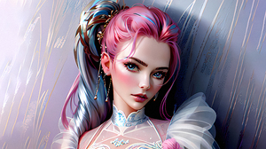 Stable Diffusion 4K Ai Art Women Pink Blue Two Tone Hair Multi Colored Hair 3840x2160 Wallpaper