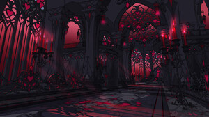 Liuying JP Digital Art Fantasy Art Heart Stained Glass Cathedral Red Candles Hallway Throne 1920x1000 wallpaper