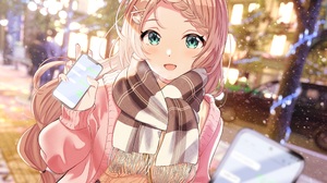 Anime Anime Girls Open Mouth Scarf Smartphone Women Women Outdoors Urban Winter Cold Pink Clothing L 3500x2461 Wallpaper