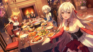 Anime Anime Girls Food Fireplace Candles Pointy Ears Animal Ears Dining Room Fireworks Plants Flower 3254x2010 Wallpaper