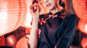 Asian Model Women Indoors Indoors Shades Women With Shades Twintails Looking At Viewer Standing Part 1365x2048 wallpaper