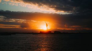 Statue Of Liberty Sunset Clouds River Vertical New York City Water 1638x2048 Wallpaper