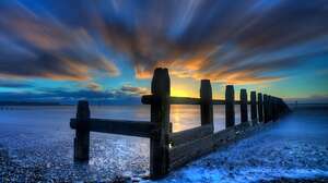 Blue Fence Ocean Sea Sky Sunset 2048x1366 Wallpaper