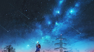 Anime Anime Girls Starry Night Aurorae Meteor Streak Sunset 2800x2000 wallpaper