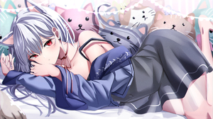 Anime Anime Girls Animal Ears Red Eyes Looking At Viewer 3982x2238 Wallpaper