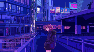 City Headsets Building Headphones Anime Girls 2345x1286 Wallpaper