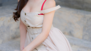 Women Model Asian Brunette Bangs Looking At Viewer Dress Sitting 4000x6000 Wallpaper