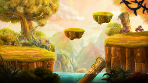 Digital Art Fantasy Art Floating Island Trees Mushroom Mountains Column Water Cliff 1920x1065 Wallpaper