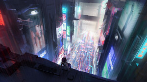 Strigiformes Cyberpunk Futuristic City Neon Lights 3840x1634 wallpaper