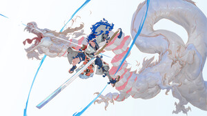 Artwork Digital Art Sword Dragon White Background Anime Boys Weapon Simple Background Minimalism 3840x2216 Wallpaper