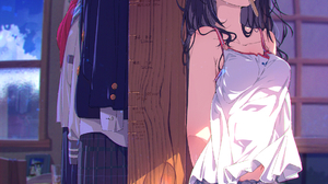 Pixiv Artwork Portrait Display Anime Girls Blushing Shorts Sunlight Clothes Window Clocks Ogipote 1104x1550 Wallpaper