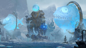 Digital Art Fantasy Art 3 LY Studio Landscape Fish Giant Mountains Snow Bell Lantern Portals 1900x832 Wallpaper