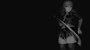 Selective Coloring Black Background Dark Background Simple Background Anime Girls Sword School Unifo 1920x1080 Wallpaper